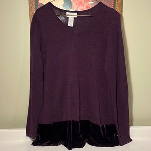 Soft Surroundings Linen Blend Lightweight Long Purple Sweater Velvet Trim
